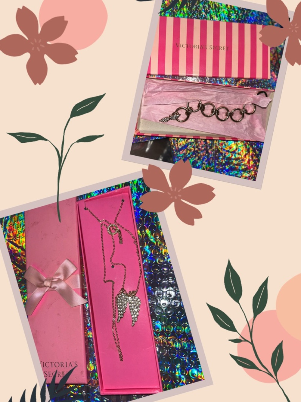 Victoria's Secret Crystal Angel Wing Pendant Necklace & Bracelet